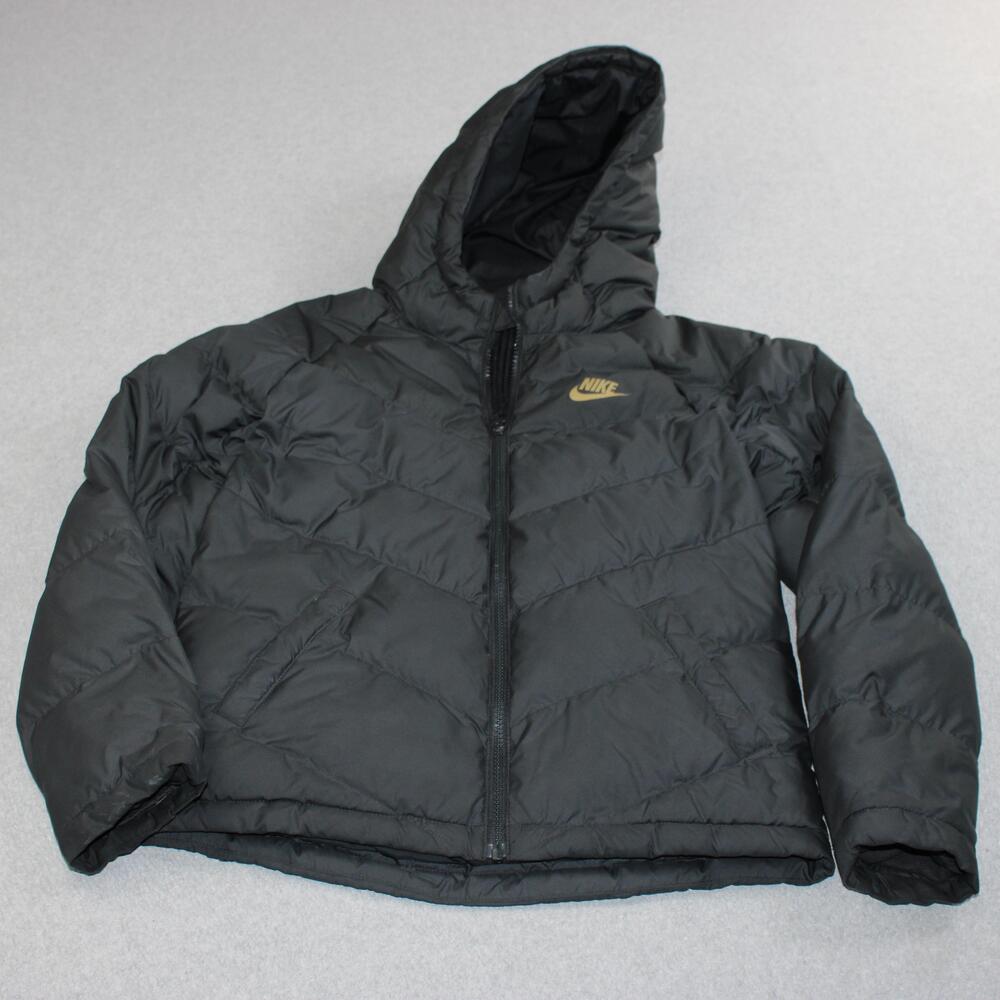 Nike Coat Boys Large Black Hooded Puffer Insulated Full Zip Jacket Sporty Winter